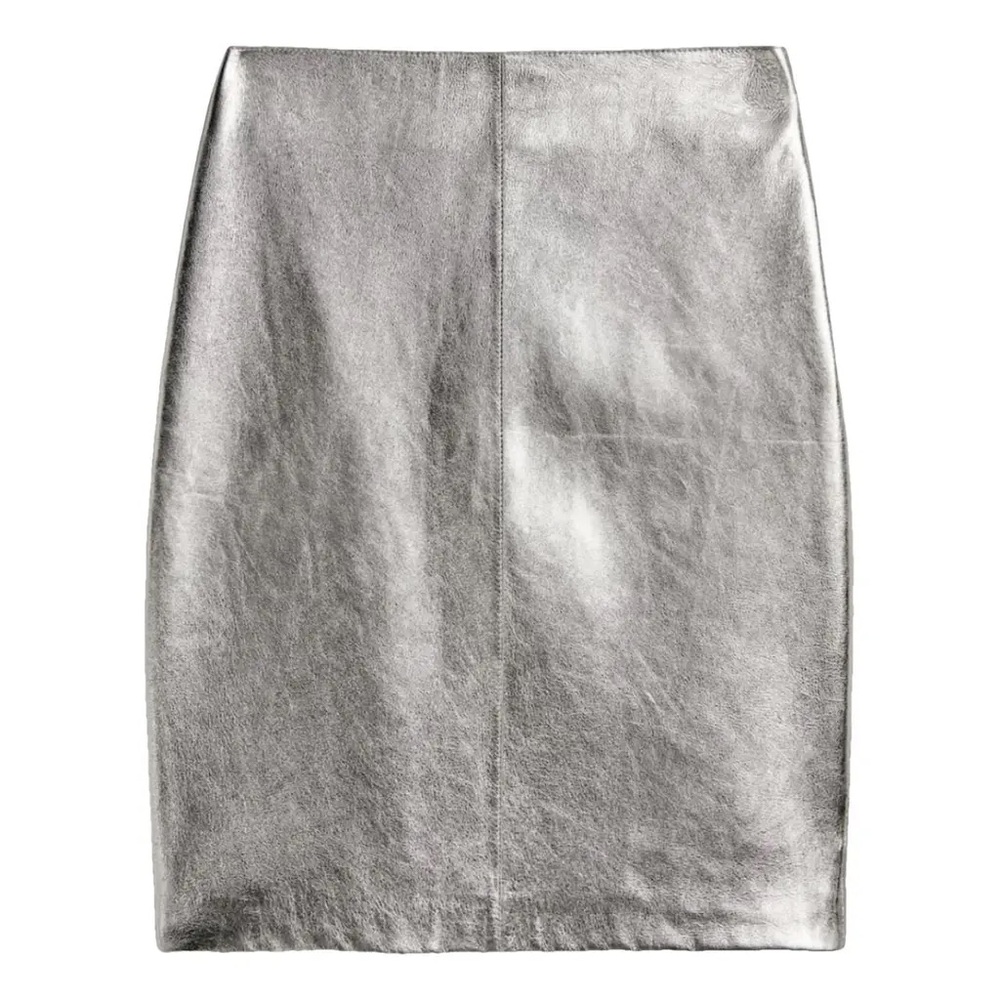 Massimo Dutti Leather skirt Never worn Silver, Leather Size L 100% Sheep Leather - Picture 3 of 16